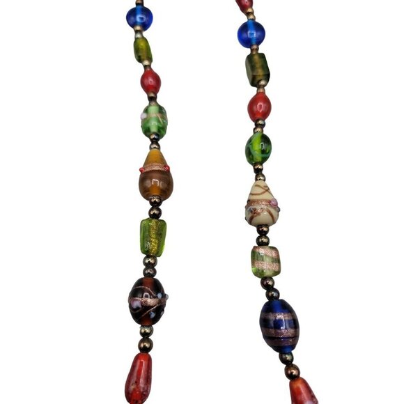 Wedding Cake Bead Necklace 22" Multicolored Various Glass Decorated Beaded Chain - Picture 7 of 9